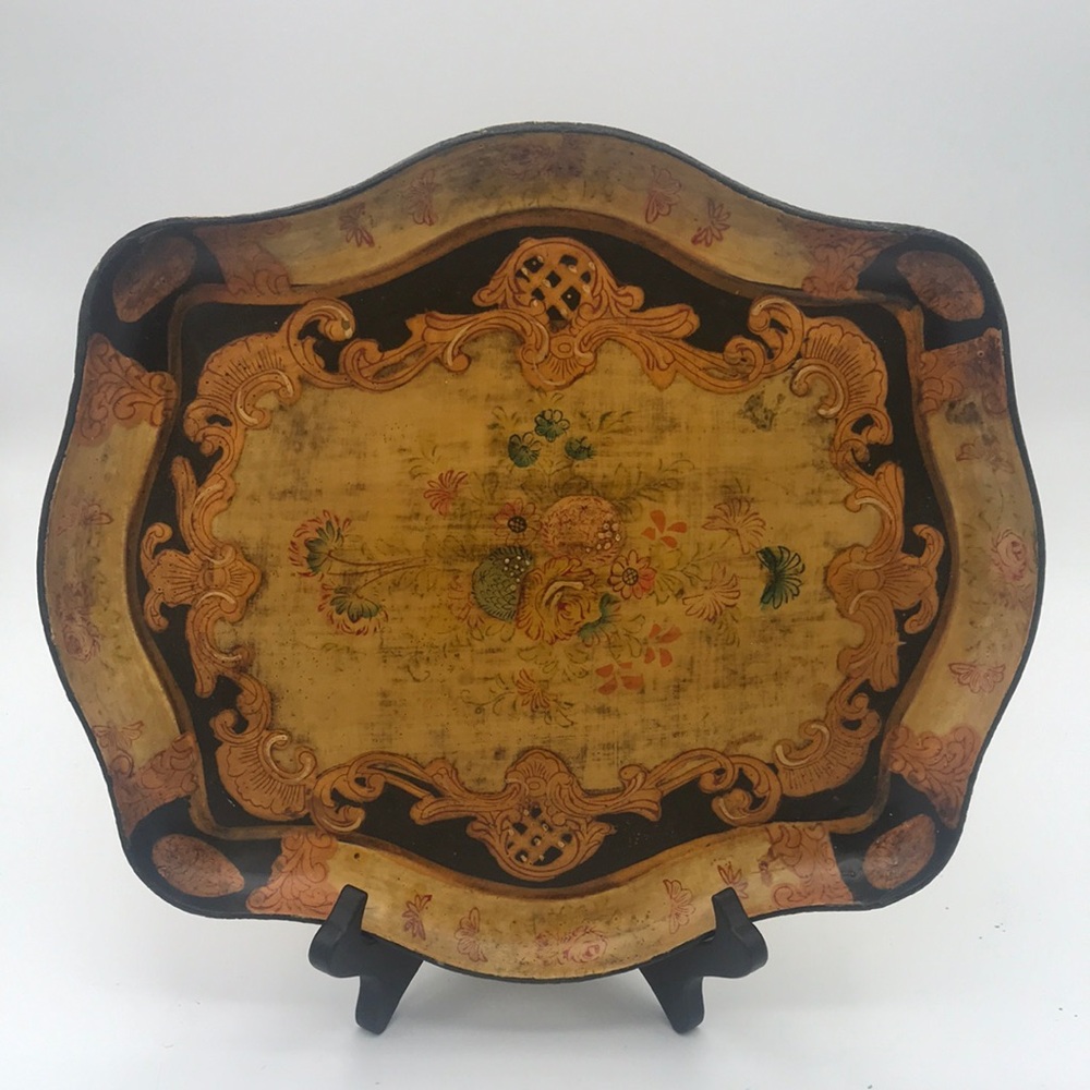 VTG Japanese Floral Lacquer Tray 12”